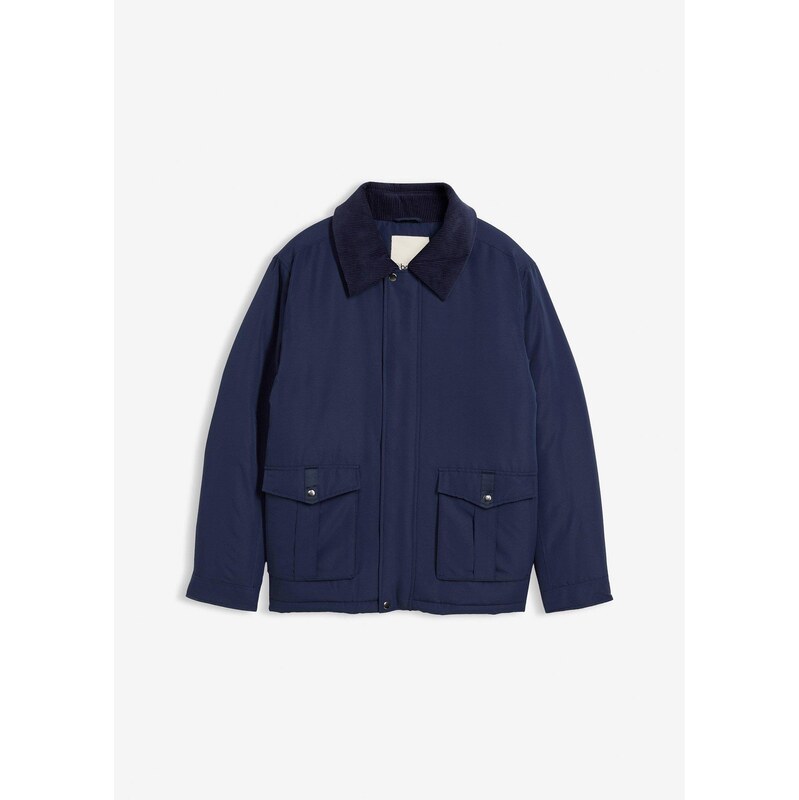 bonprix Zimná bunda, vatovná, s kordovým golierom, farba modrá 65806508