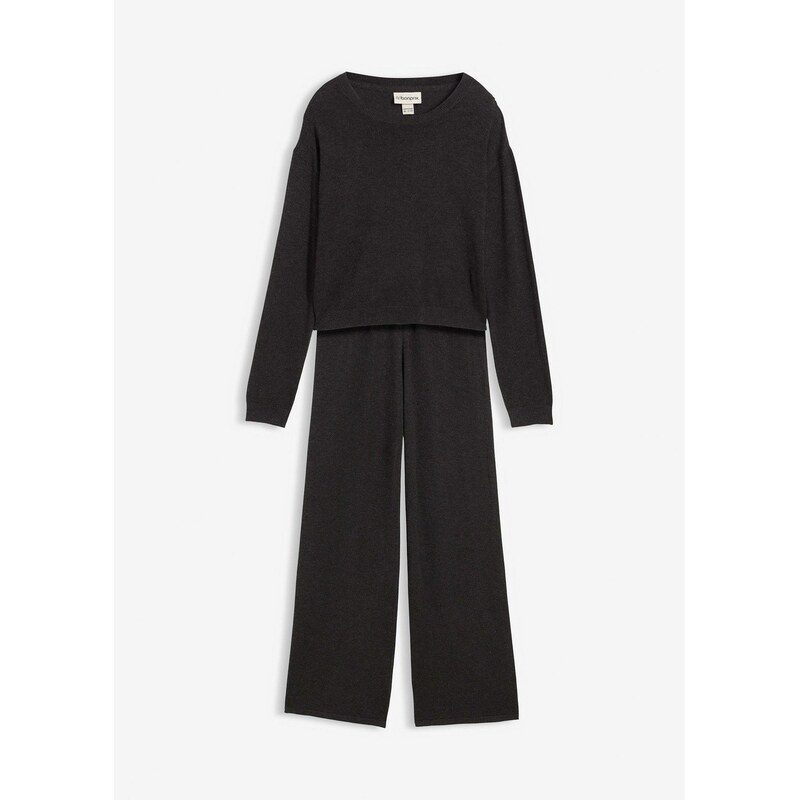 bonprix Pletené nohavice a pulóver z jemnej viskózy (2 ks), farba šedá 65806519
