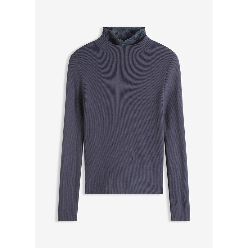 bonprix Vrúbkovaný pulóver z padavého viskózového mixu, farba modrá 65806522