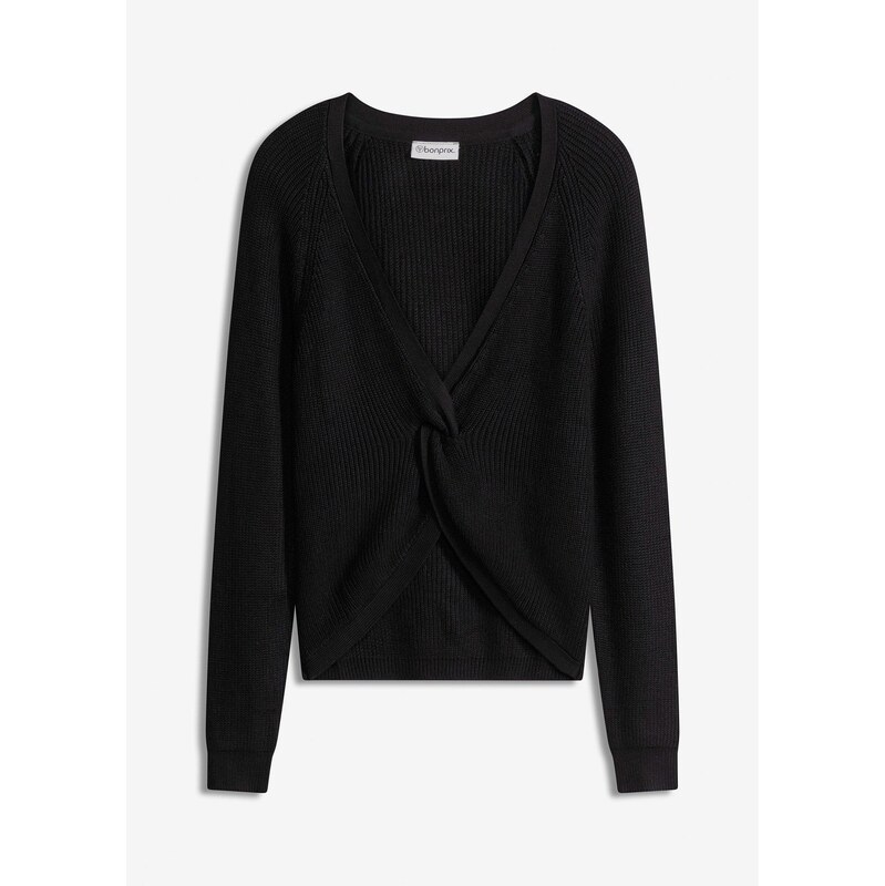 bonprix Vrúbkovaný pulóver z padavého viskózového mixu, farba čierna 65806528