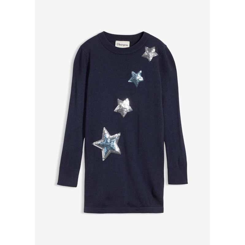 bonprix Dievčenský pletený pulóver s flitrami, farba modrá 65806537
