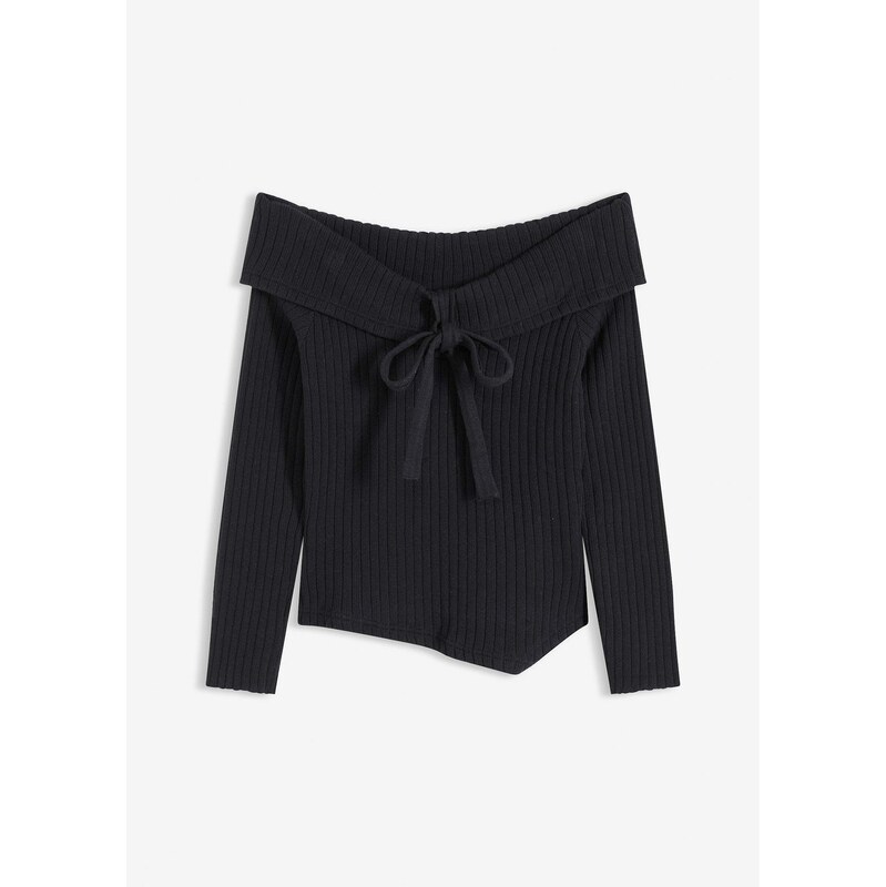 bonprix Vrúbkovaný pulóver, farba čierna 65806529