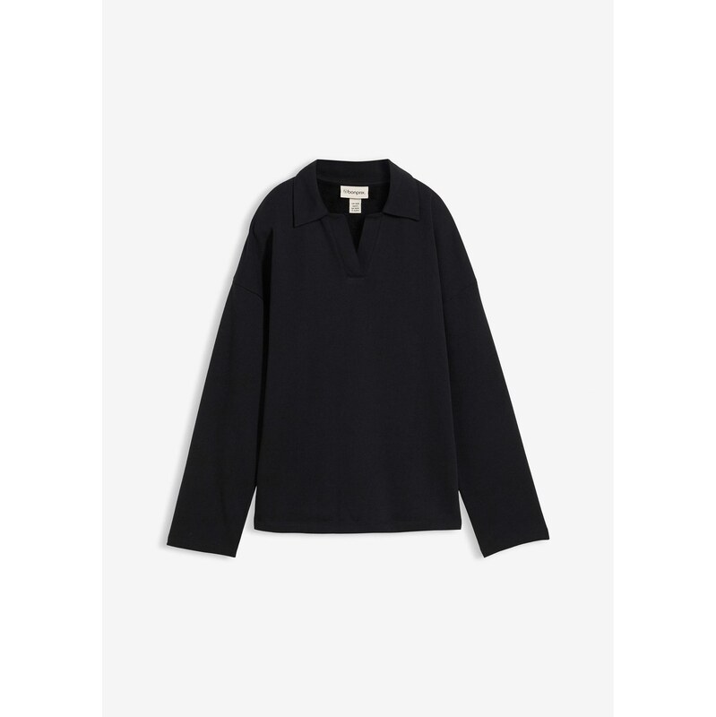 bonprix Mikina s pleteným polo golierom z bio bavlny, farba čierna 65806578