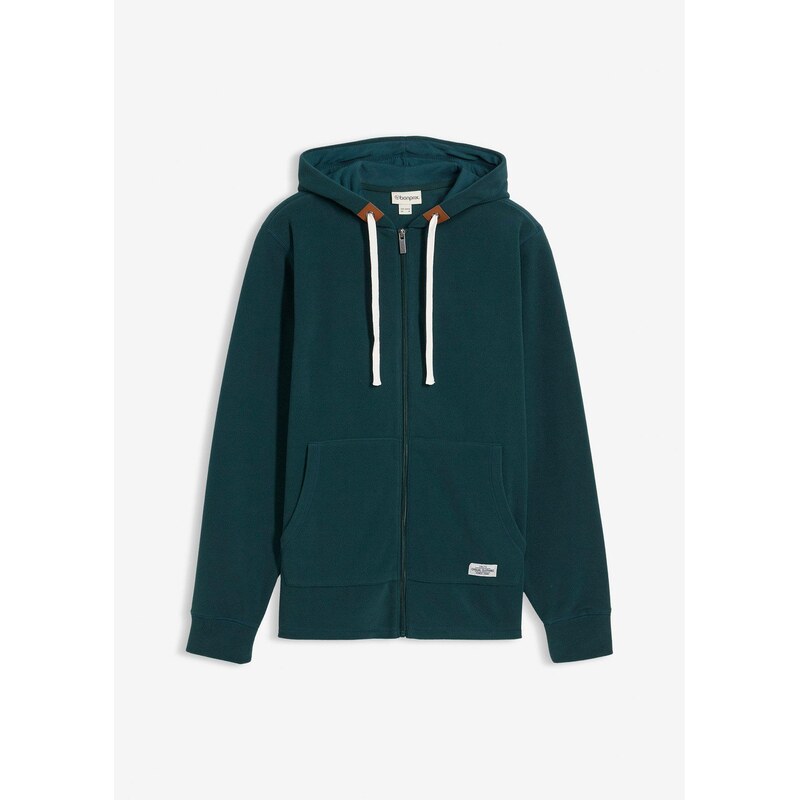 bonprix Flísová bunda s kapucňou a ozdobnými vreckami, farba zelená 65806573