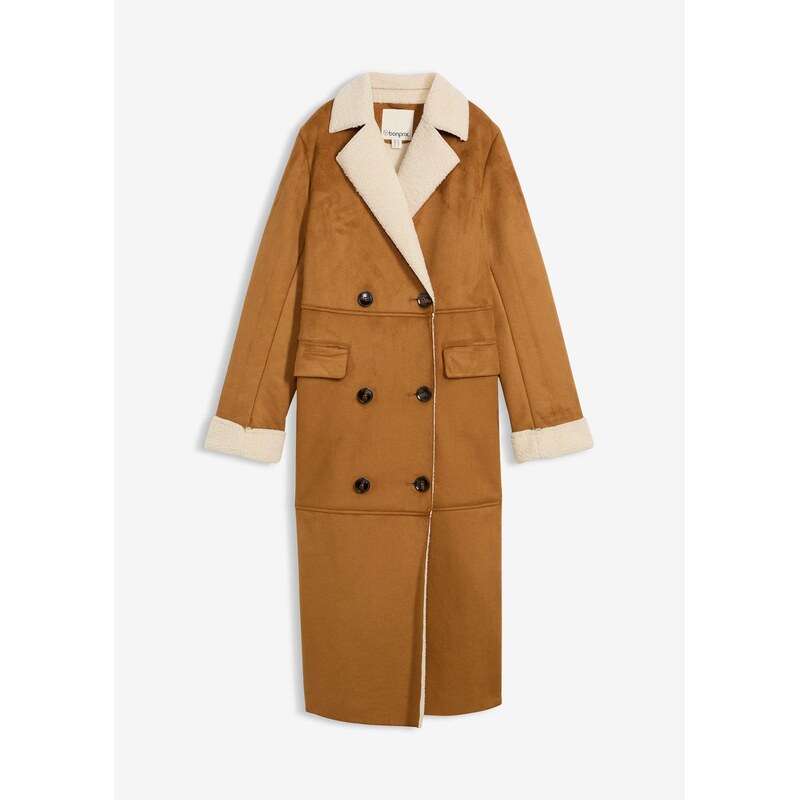 bonprix Koženkový kabát s teplou kožušinkovou podšívkou, farba hnedá 65806577