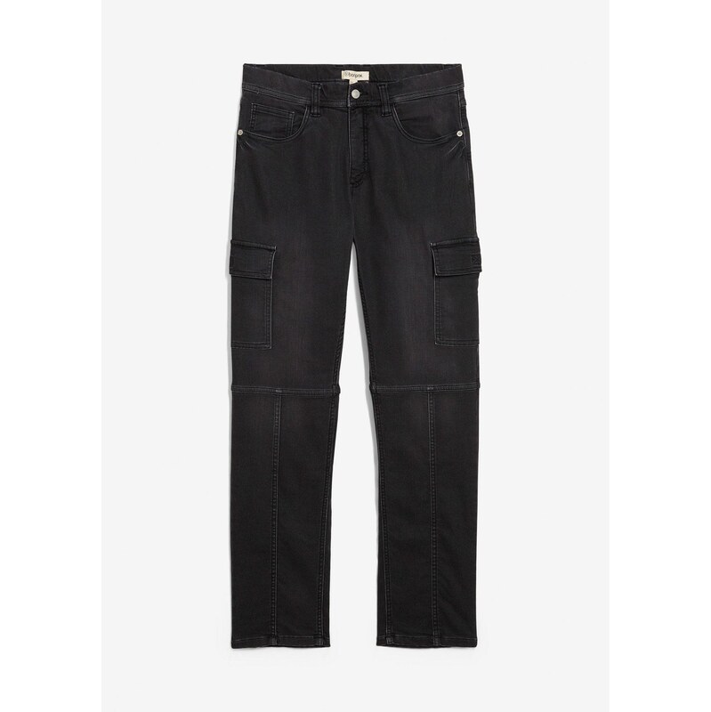 bonprix Mikinové džínsy, Regular Fit, kapsáčové s komfortným pásom, 65806589