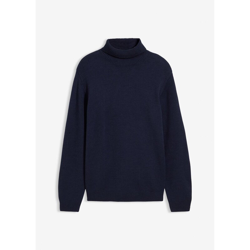 bonprix Hrejivý rolákový pulóver s vrúbkovanými patentami, farba modrá 65806669