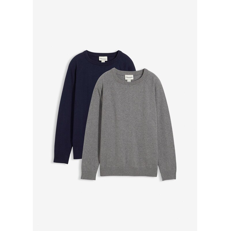 bonprix Jemne pletený pulóver z čistej bavlny (2 ks), farba šedá 65806691