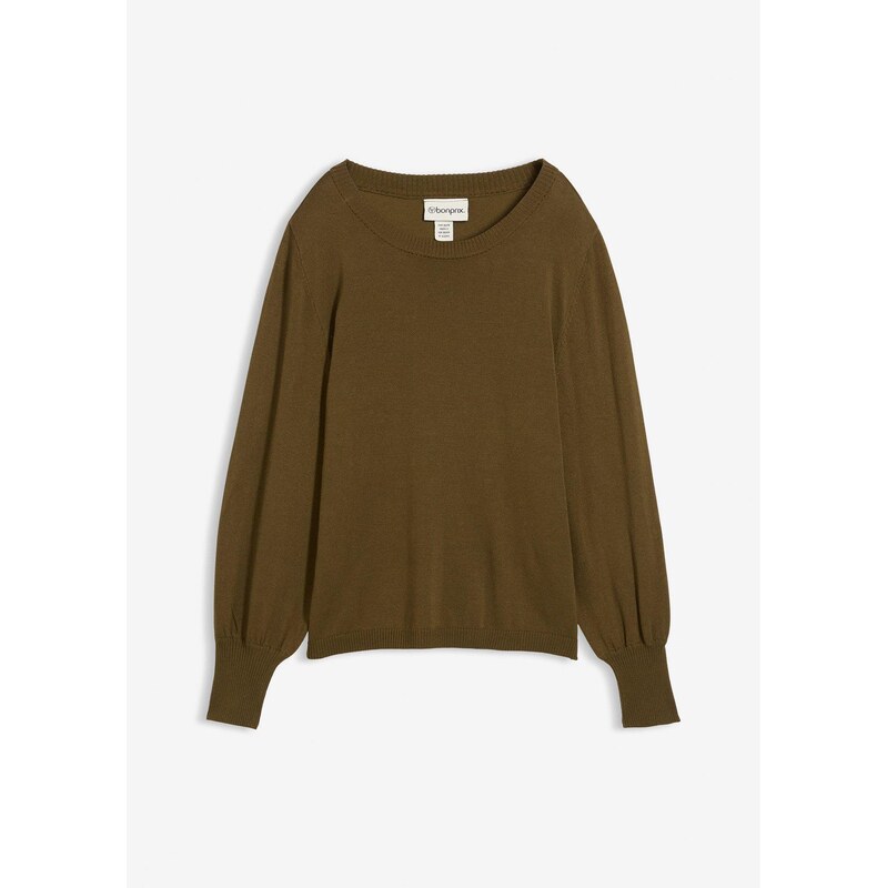 bonprix Pulóver s balónovými rukávmi, farba zelená 65806710