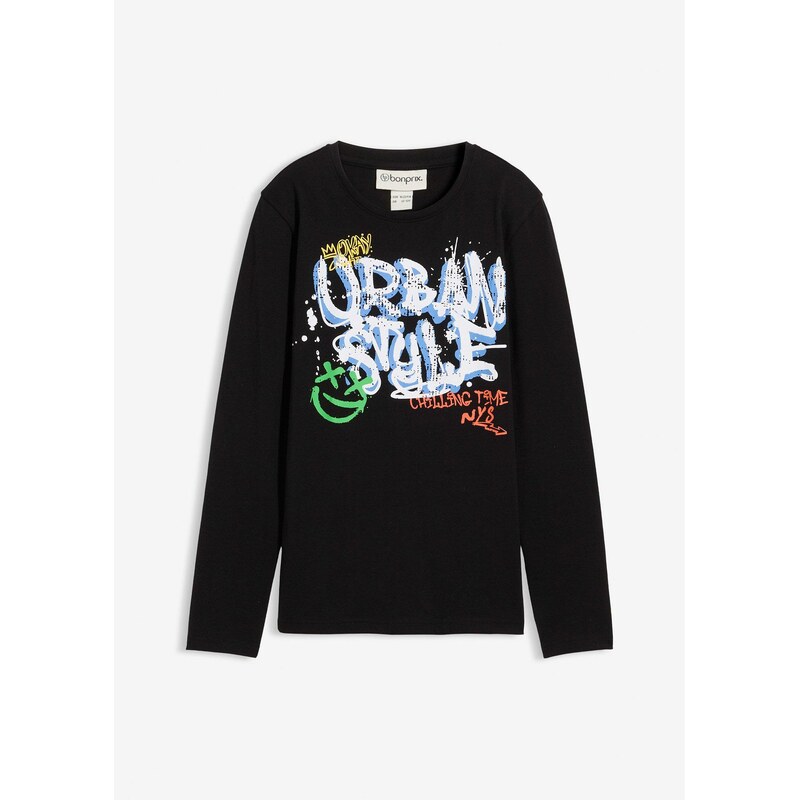 bonprix Tričko s dlhým rukávom z čistej bio bavlny, farba čierna 65806772