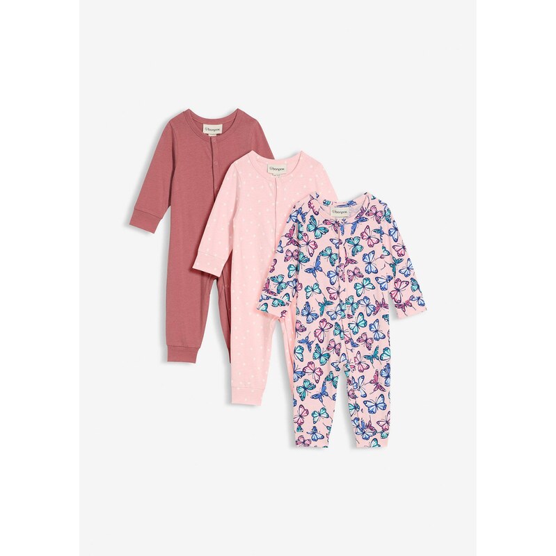 bonprix Detský overal (3 ks) z čistej bio bavlny, farba fialová 65806783