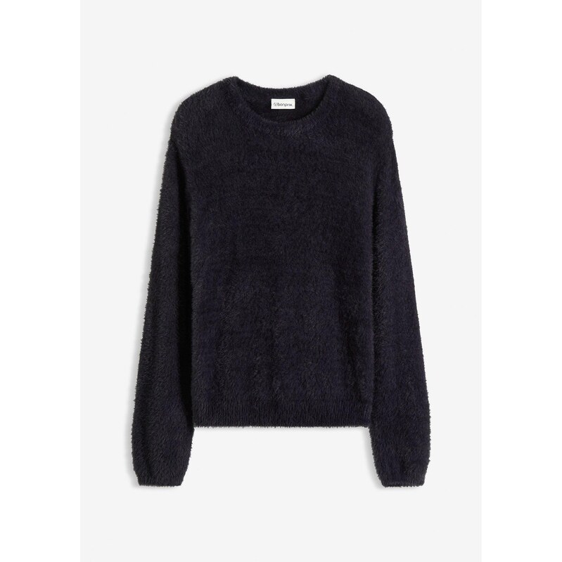 bonprix Pulóver v plyšovanom vzhľade, farba čierna 65806845