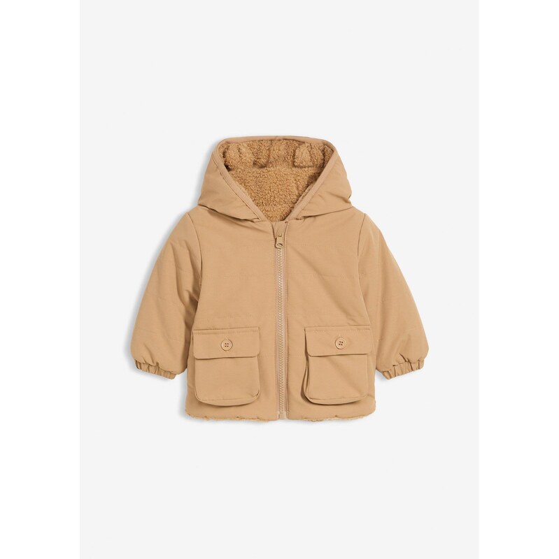 bonprix Detská obojstranná bunda s kapucňou, farba béžová 65806854
