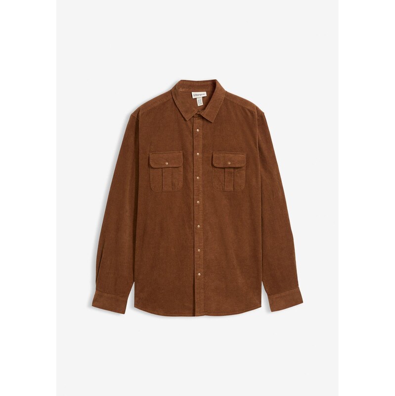 bonprix Strečová kordová košeľa z bavlny, farba hnedá 65806880