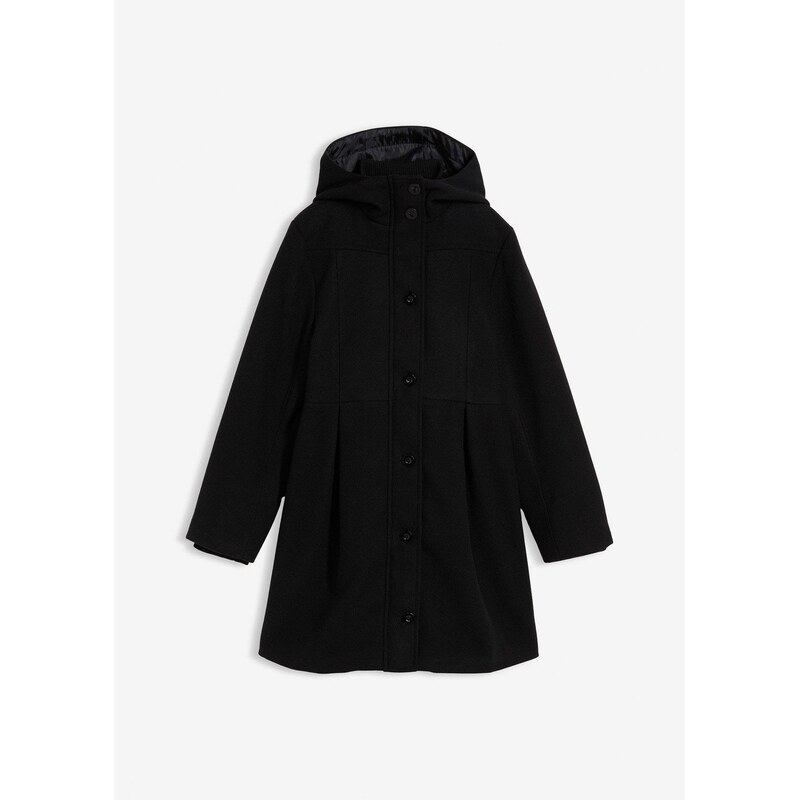 bonprix Kabát s kapucňou a záhybmi, A-línia, farba čierna 65806883