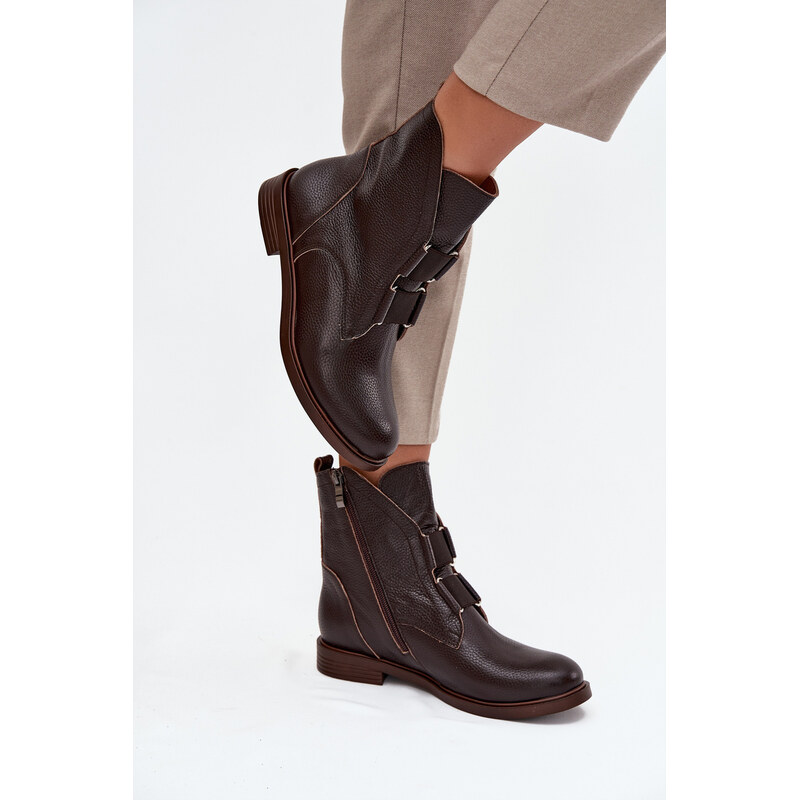 Dámske členkové topánky z pravé kože na plochom podpätku Zazoo 3842 65927835