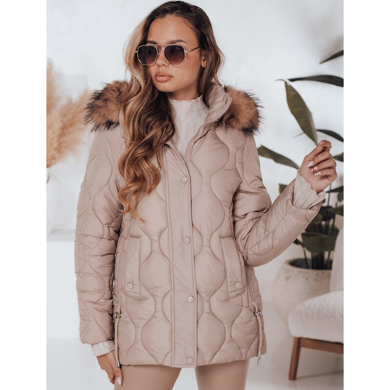 BASIC Dámska zimná béžová prešívaná bunda LUMORE s kapucňou TY5011 65808698