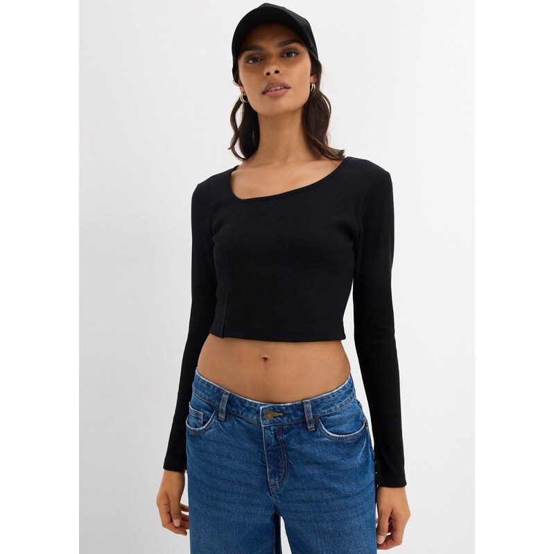 bonprix Vrúbkované tričko, farba čierna 65805978