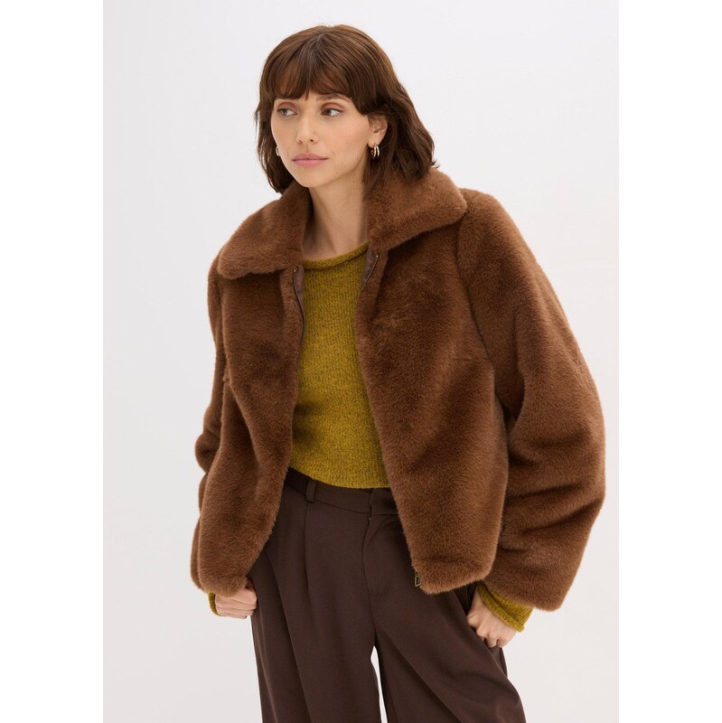 bonprix Bunda, imitácia kožušiny, farba hnedá 65806133