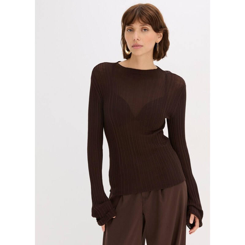 bonprix Pletené tričko, polotransparentné, farba hnedá 65806163