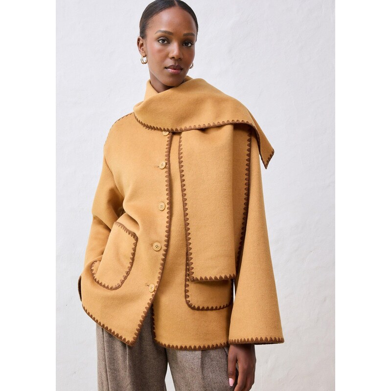 bonprix Vlnená bunda s ozdobnou výšivkou (-dielna sada so šálom), 65806321