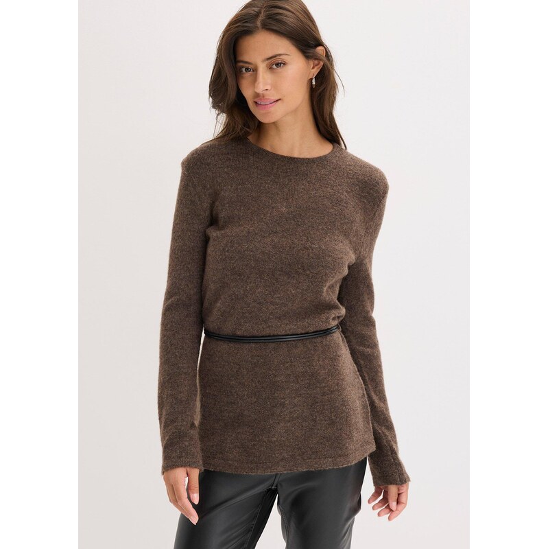 bonprix Pletené tričko s podielom vlny a s koženkovou šnúrkou na 65806349