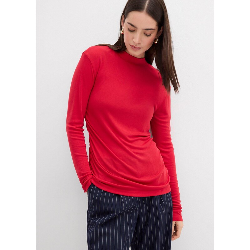 bonprix Vrúbkované tričko s riasením, farba červená 65806389