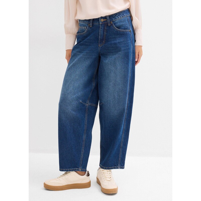 bonprix Balónové džínsy, Mid Waist, farba modrá 65806479