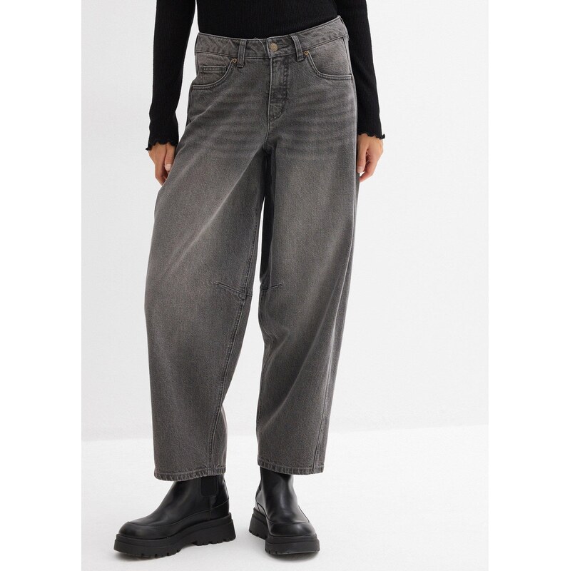 bonprix Balónové džínsy, Mid Waist, farba šedá 65806480