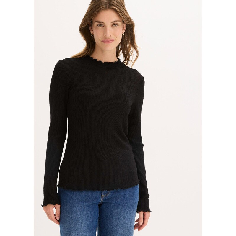 bonprix Vrúbkované tričko z viskózového mixu, farba čierna 66186350