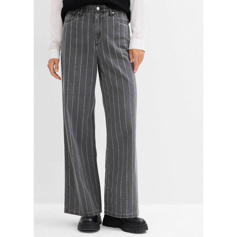 bonprix Džínsy Wide-Leg so zničenými efektami, farba šedá 65806540