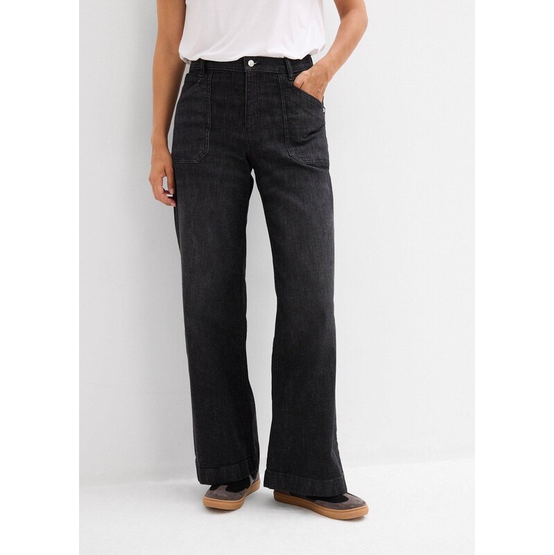 bonprix Džínsy wide-leg s vreckami, stredná výška pásu, farba čierna 65806545