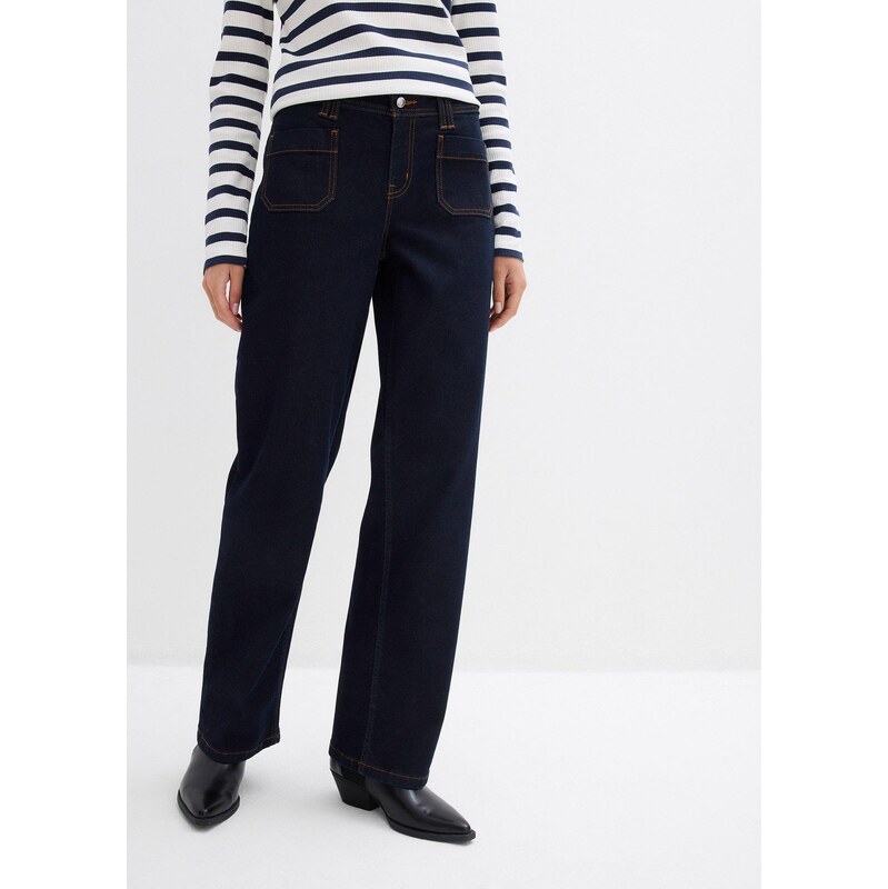 bonprix Rovné džínsy, stredná výška pásu, farba modrá 65806555