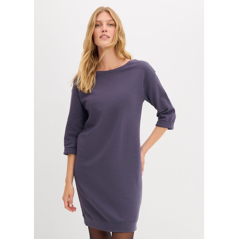 bonprix Mikinové šaty, 3/4 rukáv, vo vnútri mäkké, farba fialová 65806563