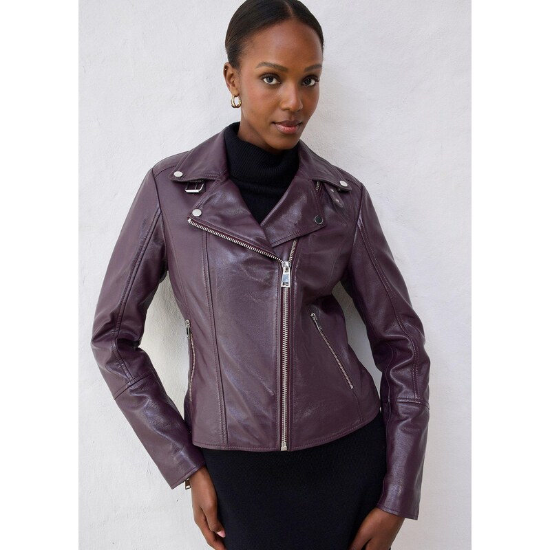 bonprix Kožená motorkárska bunda z jahňacej nappa kože, farba hnedá 65806893