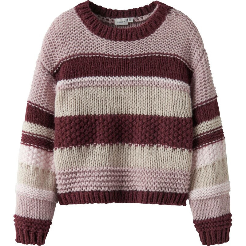 NAME IT Sveter NKFOLINE béžová / burgundská / pastelovo červená 65817070