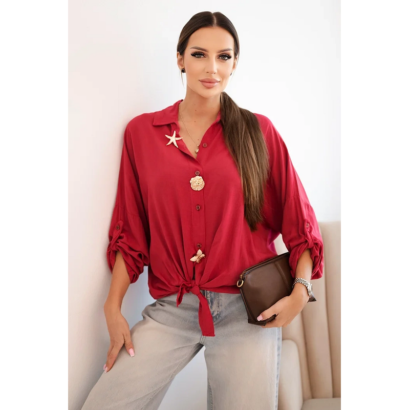 Kesi Dámska košeľa s viskózou, ozdobnými gombíkmi a golierom jasno 65828498