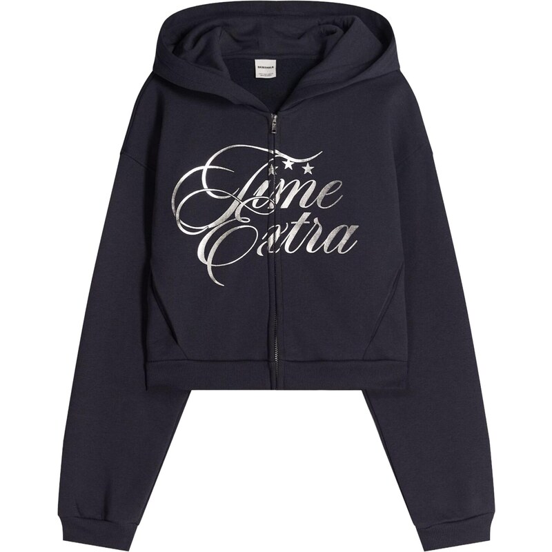 Bershka Tepláková bunda námornícka modrá / striebornosivá 65896288