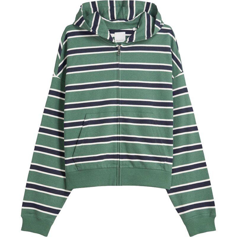 Bershka Tepláková bunda námornícka modrá / jedľová / biela 65896292