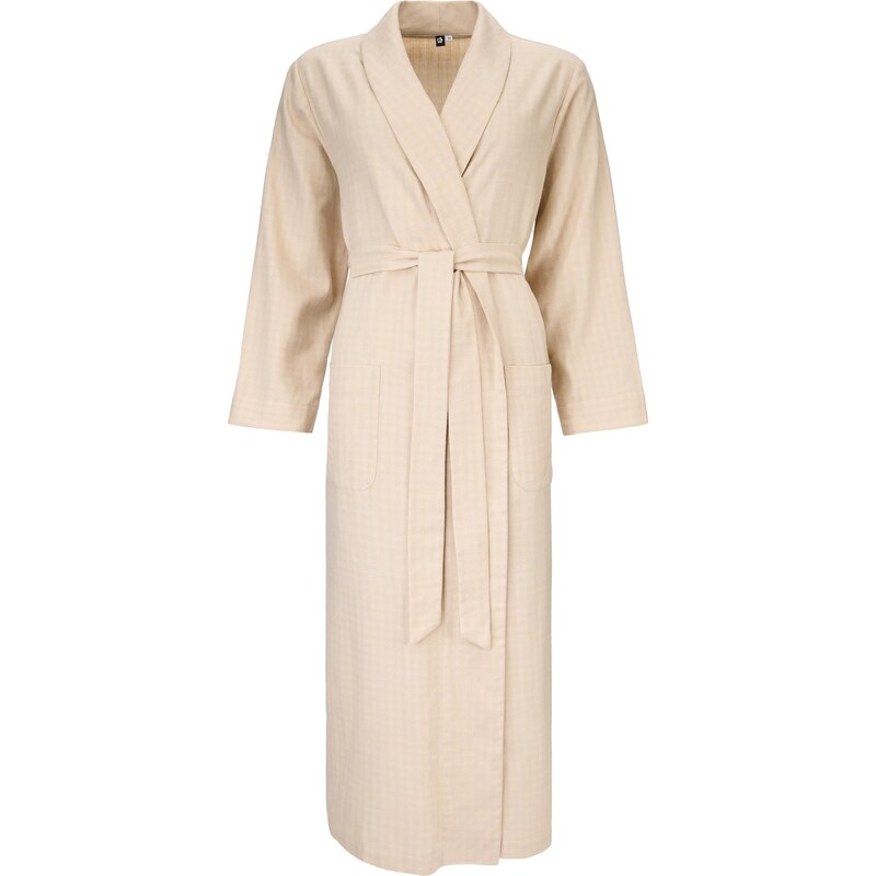 Vlnka Dámsky flanelový župan s Merino vlnou prúžok béžová veľkosti 65798924