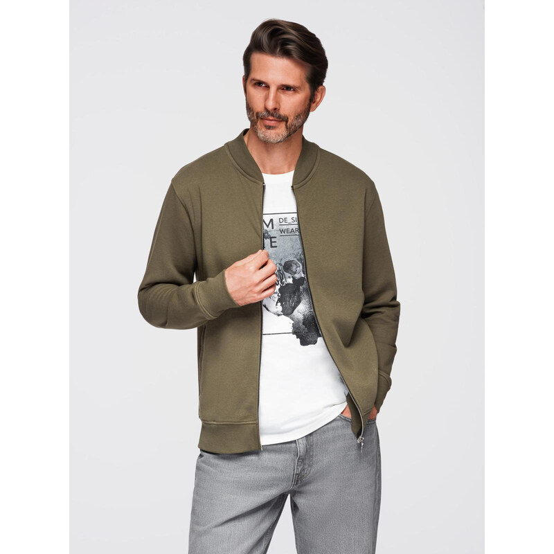 Ombre Cotton unbuttoned mens sweatshirt bomber - khaki 64788469