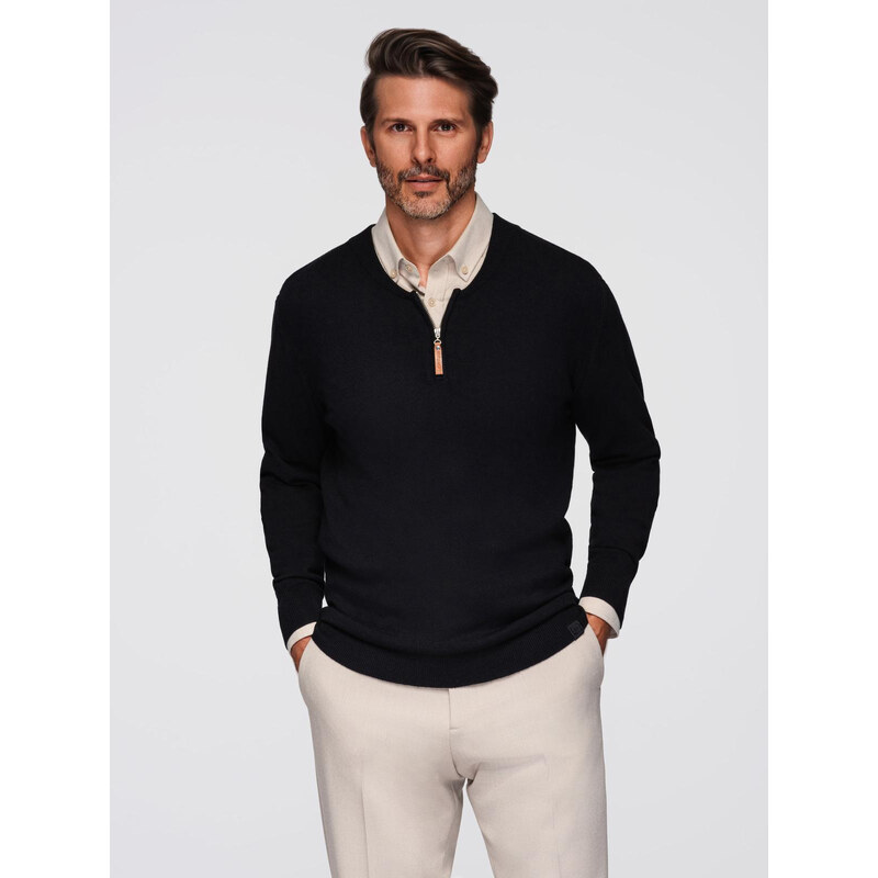 Ombre Mens sweater with viscose and spread neckline - black 64790615