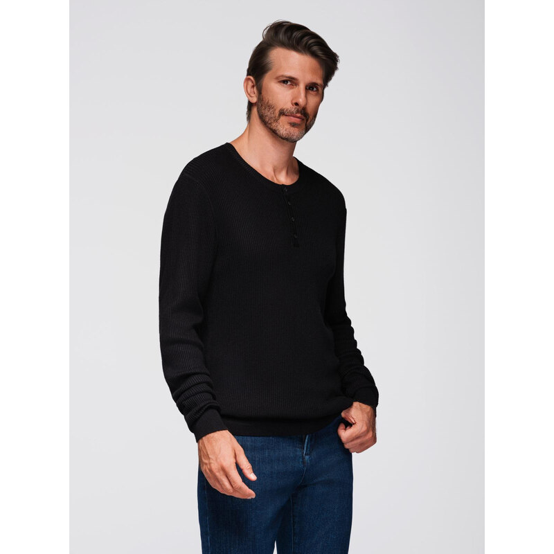 Ombre Mens ribbed sweater with buttons at the neckline - black 65233417