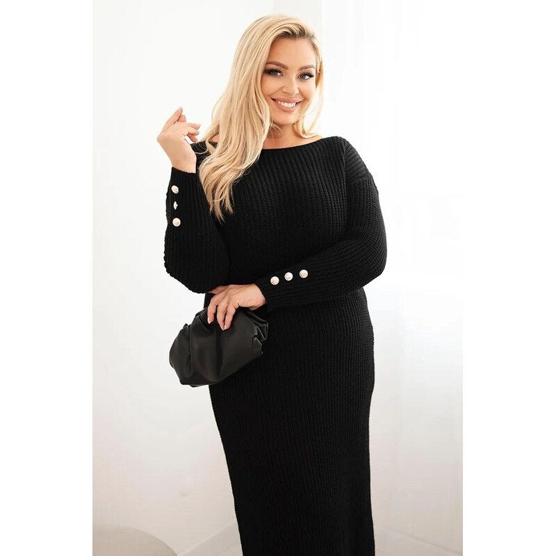 MladaModa Svetrové oversize šaty model PLS01 čierne 65825223