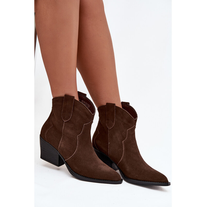 Boto Skĺzavacie dámske kožené čižmy z prírodného semišu čokoládové 66683129