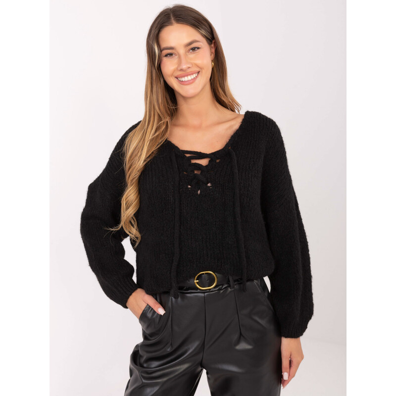 ITALY MODA Čierny dámsky sveter s viazaním MI-SW-0919.18-black 66150453