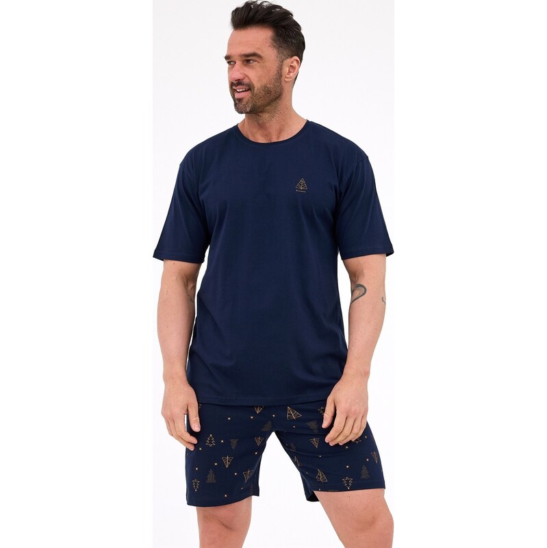 Cornette Tmavomodré pánske krátke pyžamo so zlatou vianočnou potlačou 65832145