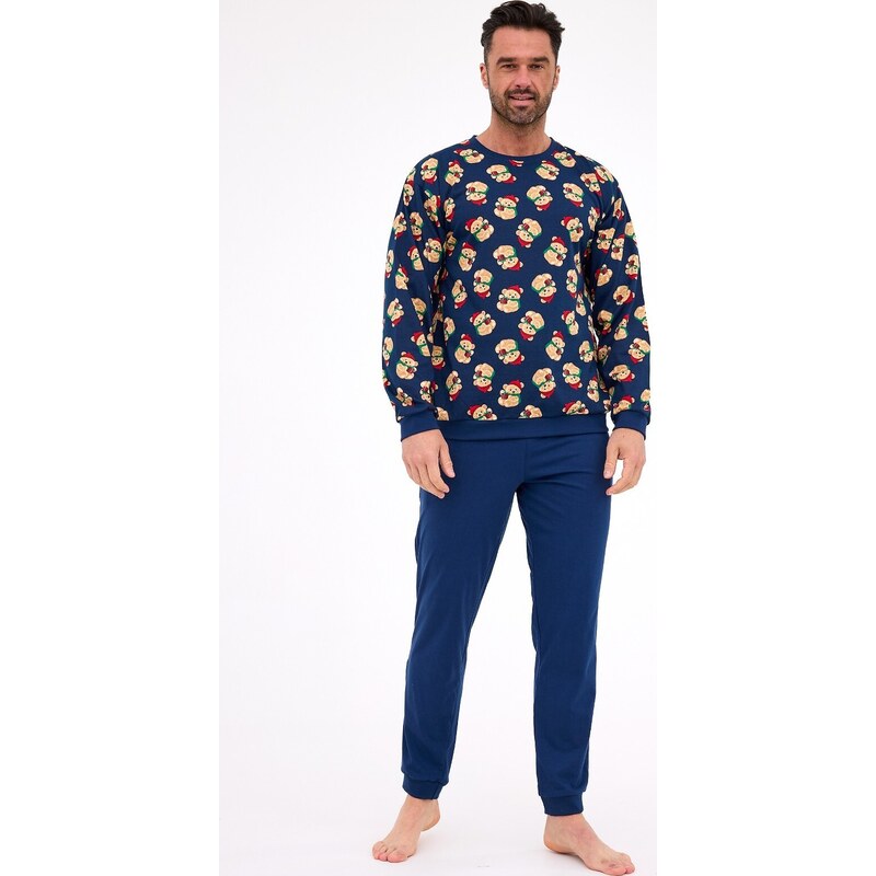 Cornette Tmavomodré pánske dlhé pyžamo s vianočnou potlačou 457/293 65832147