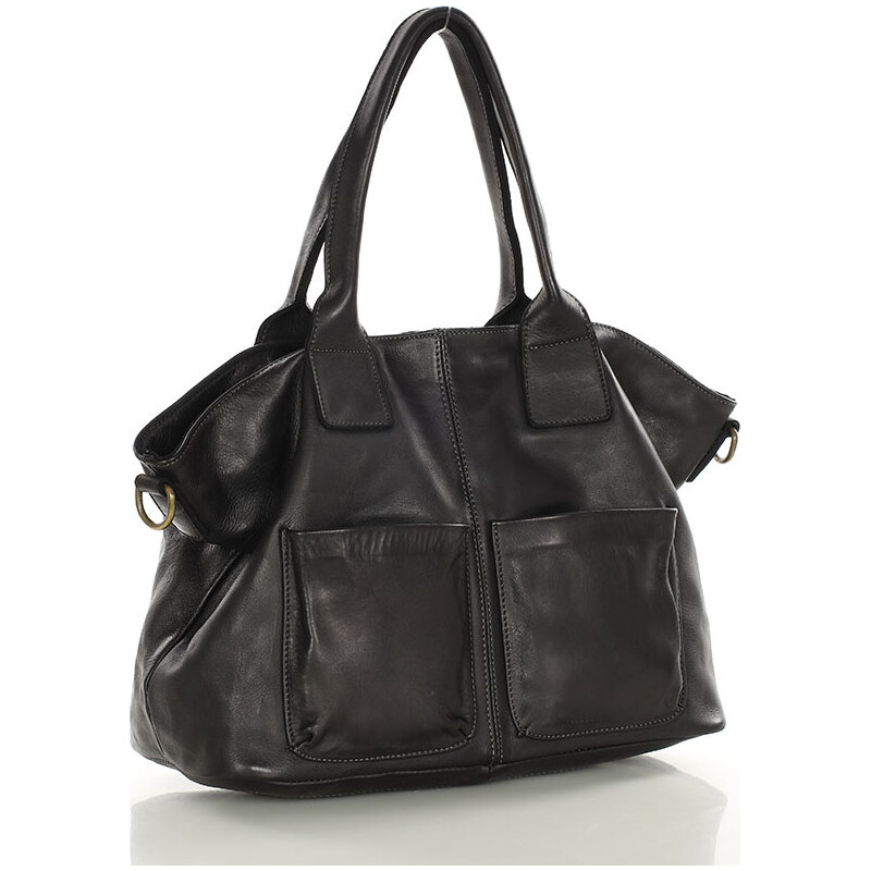 Genuine Leather Čierna kožená priestranná shopper kabelka MARCO 25751068