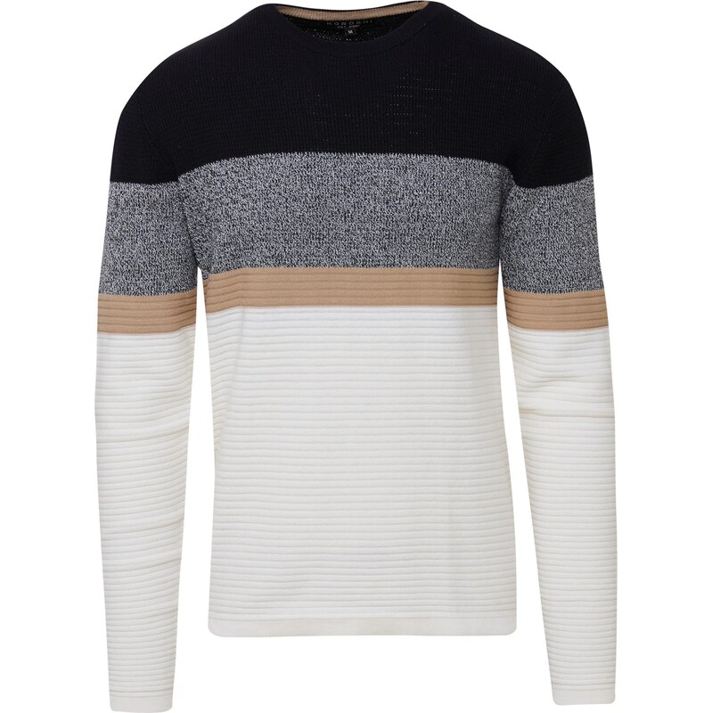 KOROSHI Sveter farba ťavej srsti / námornícka modrá / sivá melírovaná 65895816